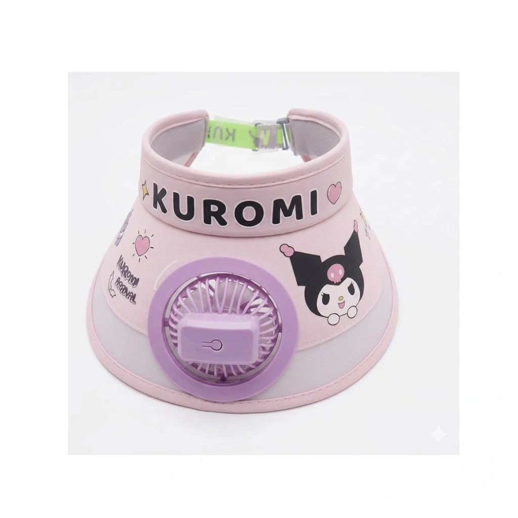 Kuromi Sun Visor Cap with Built-In Fan - UV Protection, Kids & Teens