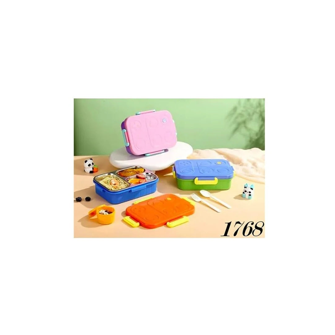 Kids Stainless Steel Bento Lunch Box - Sauce Cup & Cutlery Included
