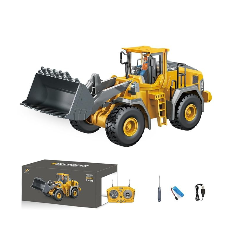 Remote Control Construction Wheel Loader Toy with Alloy Bucket & Rechargeable Battery