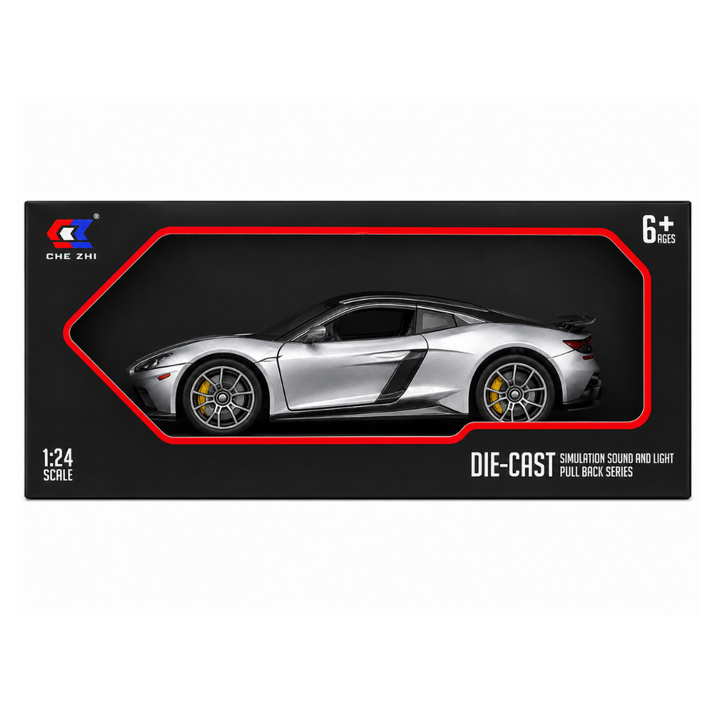 Toy Rush Die-Cast Sports Car Model with Pull Back, Sound & Light 1:24 Scale (6+ Years)