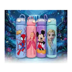 Kids Cartoon Water Bottle - Printed Plastic Sipper with Straw & Carry Strap