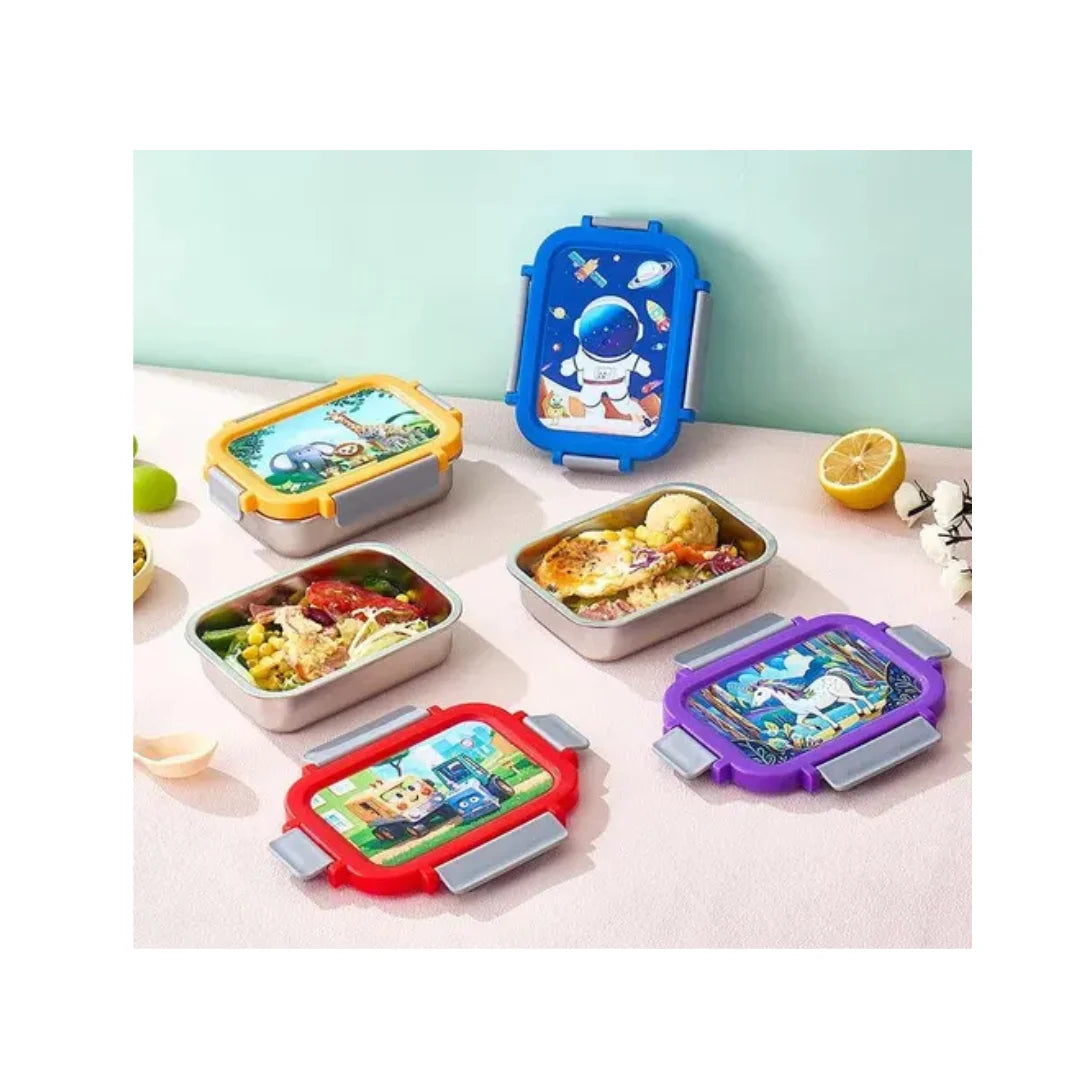 Kids Stainless Steel Cartoon Lunch Box with Spoon - Safe & Durable