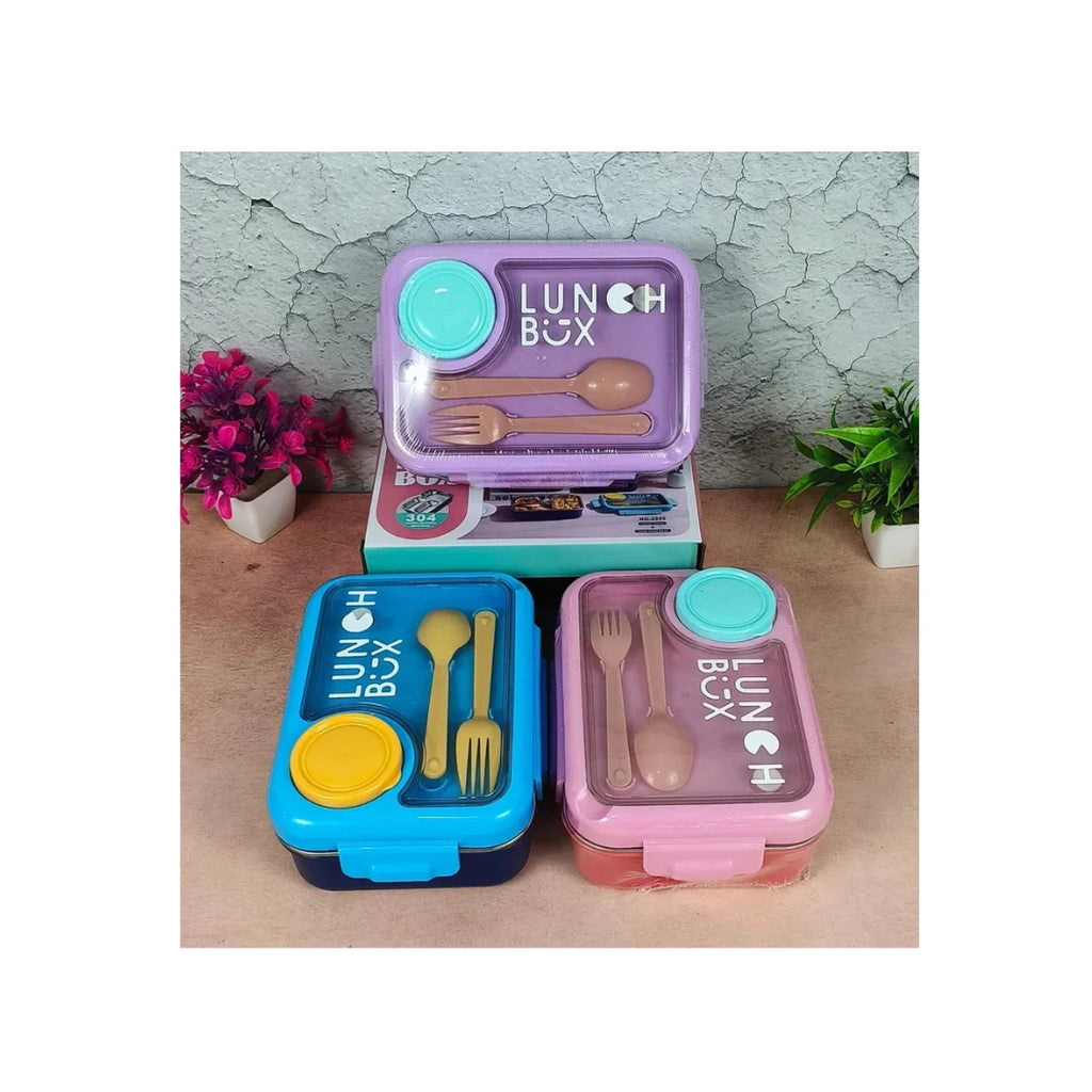 Stainless Steel Bento Lunch Box - Sauce Cup, Cutlery & Leakproof Lid