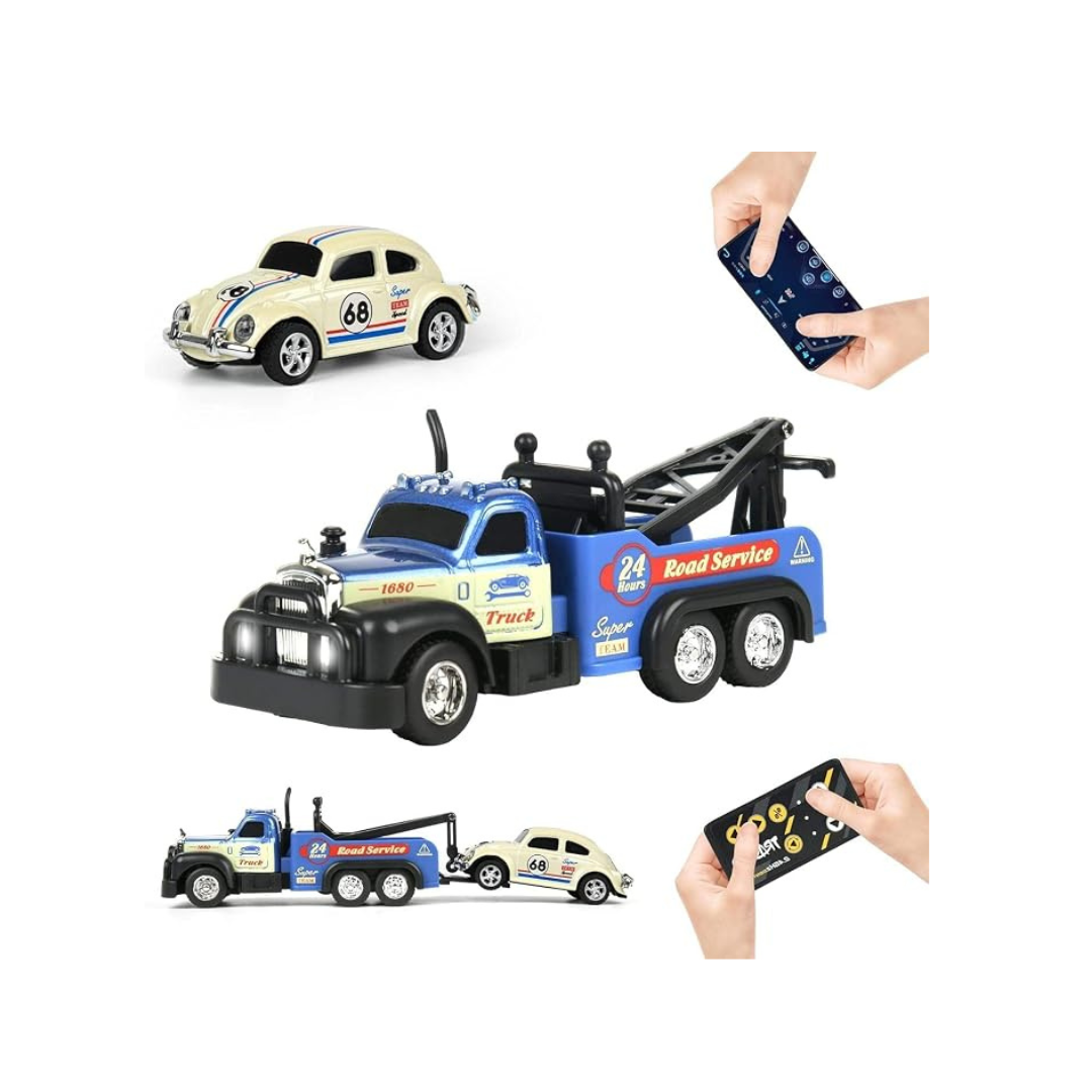1:64 Scale Mini R/C Speed-Regulating Alloy Tow Truck & Classic Car Set