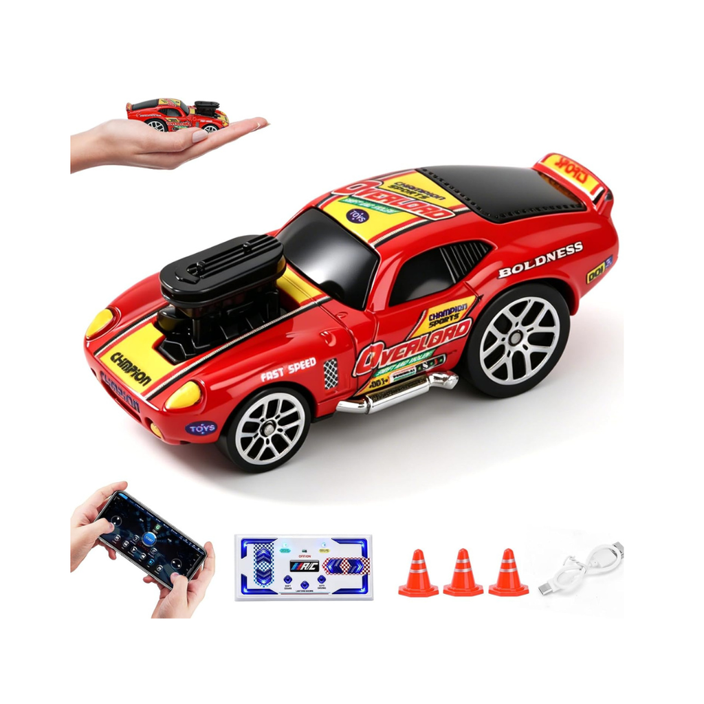 Mini Drift RC Car 1:64, Remote Control Car with 3 Speed, 2.4GHz and Bluetooth App, Metal Body, Drift Car for Kids from 6 Years Old (Red)
