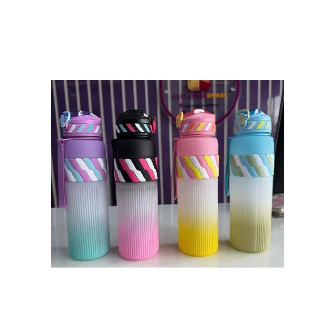 Kids Gradient Plastic Water Bottle - Leakproof Straw Lid with Carry Strap