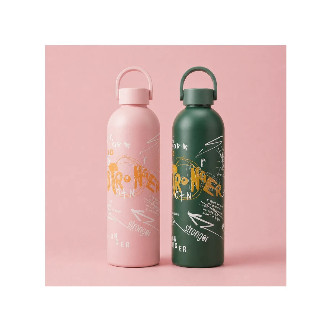 Stainless Steel Water Bottle with Handle Lid - Insulated, Matte Finish