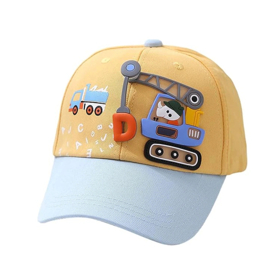 Kids Construction Truck Baseball Cap - 3D Rubber Patch, Toddler Boys