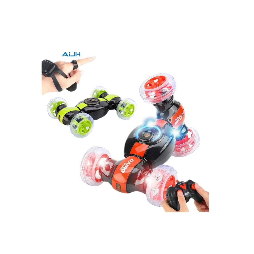 Toy Gallery Dual-Control 360° Stunt RC Car with Hand Gesture Sensor Watch, Remote Control & LED Light-Up Wheels (6+ Years)