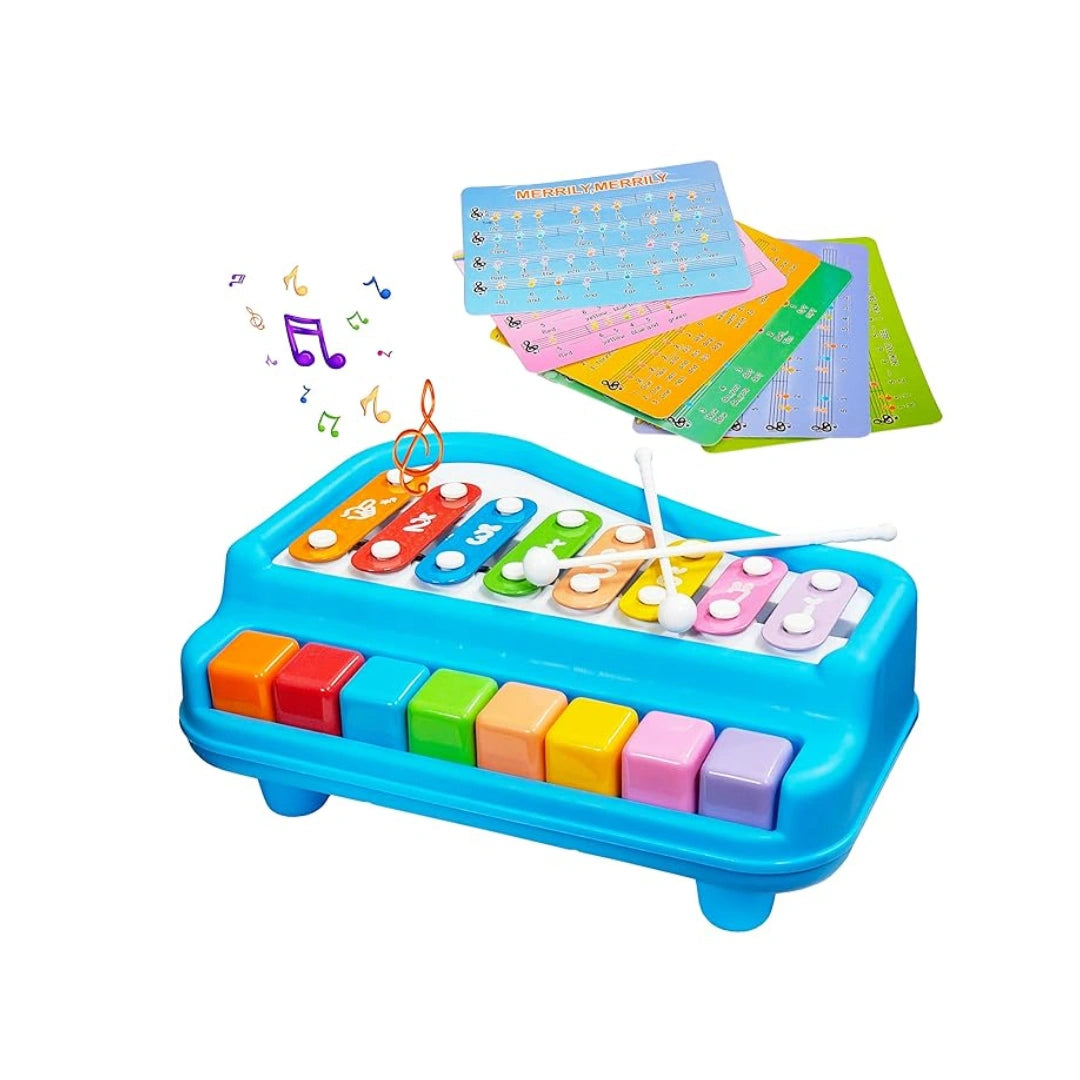 Mini piano and xylophone musical toy with colorful keys for kids.
