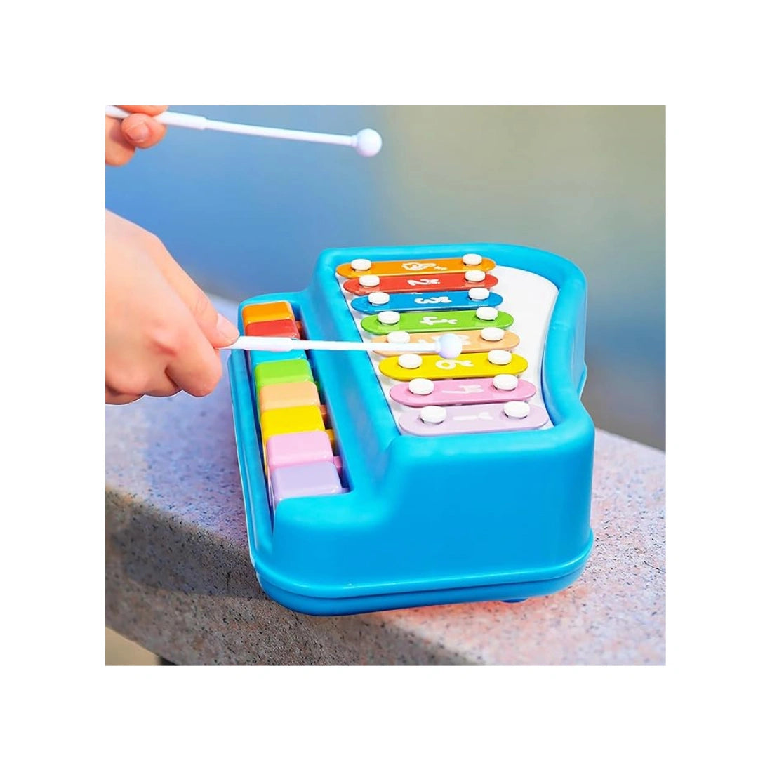 Mini piano and xylophone musical toy with colorful keys for kids.
