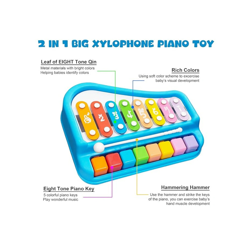 Mini piano and xylophone musical toy with colorful keys for kids.
