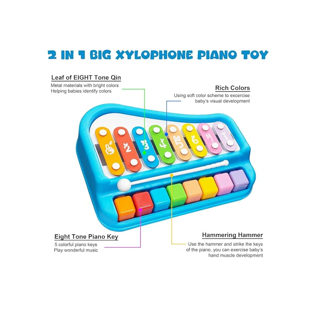 Mini piano and xylophone musical toy with colorful keys for kids.
