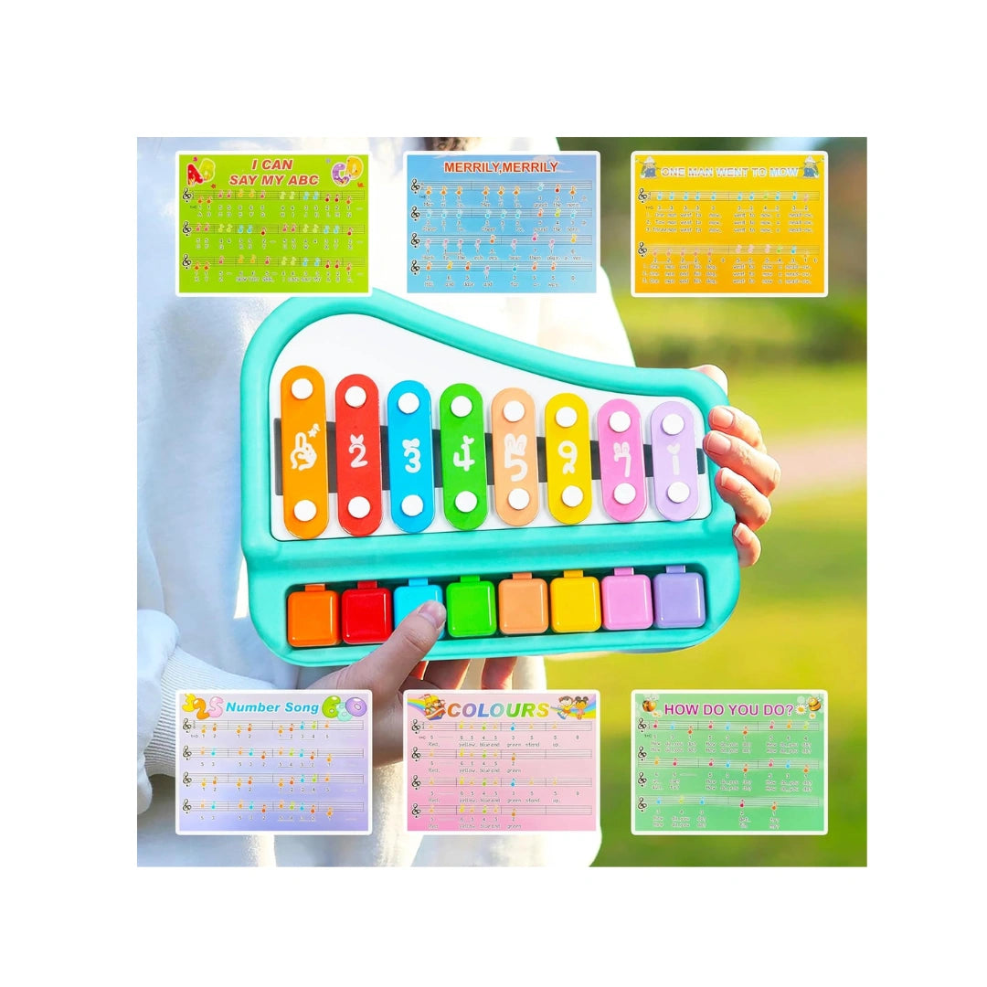 Mini piano and xylophone musical toy with colorful keys for kids.
