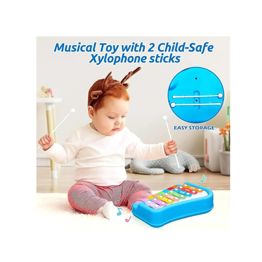 Mini piano and xylophone musical toy with colorful keys for kids.
