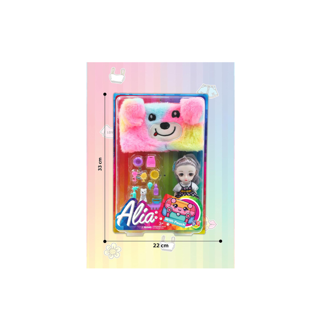 JUGU Alia Pet Collection Doll Set | Alia Doll with Fun Pet Accessories and Multicolor Pouch