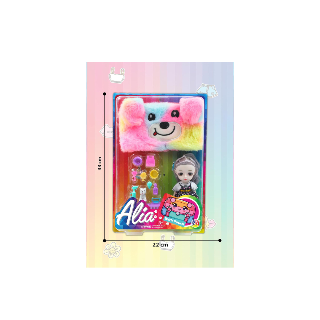 JUGU Alia Pet Collection Doll Set | Alia Doll with Fun Pet Accessories and Multicolor Pouch