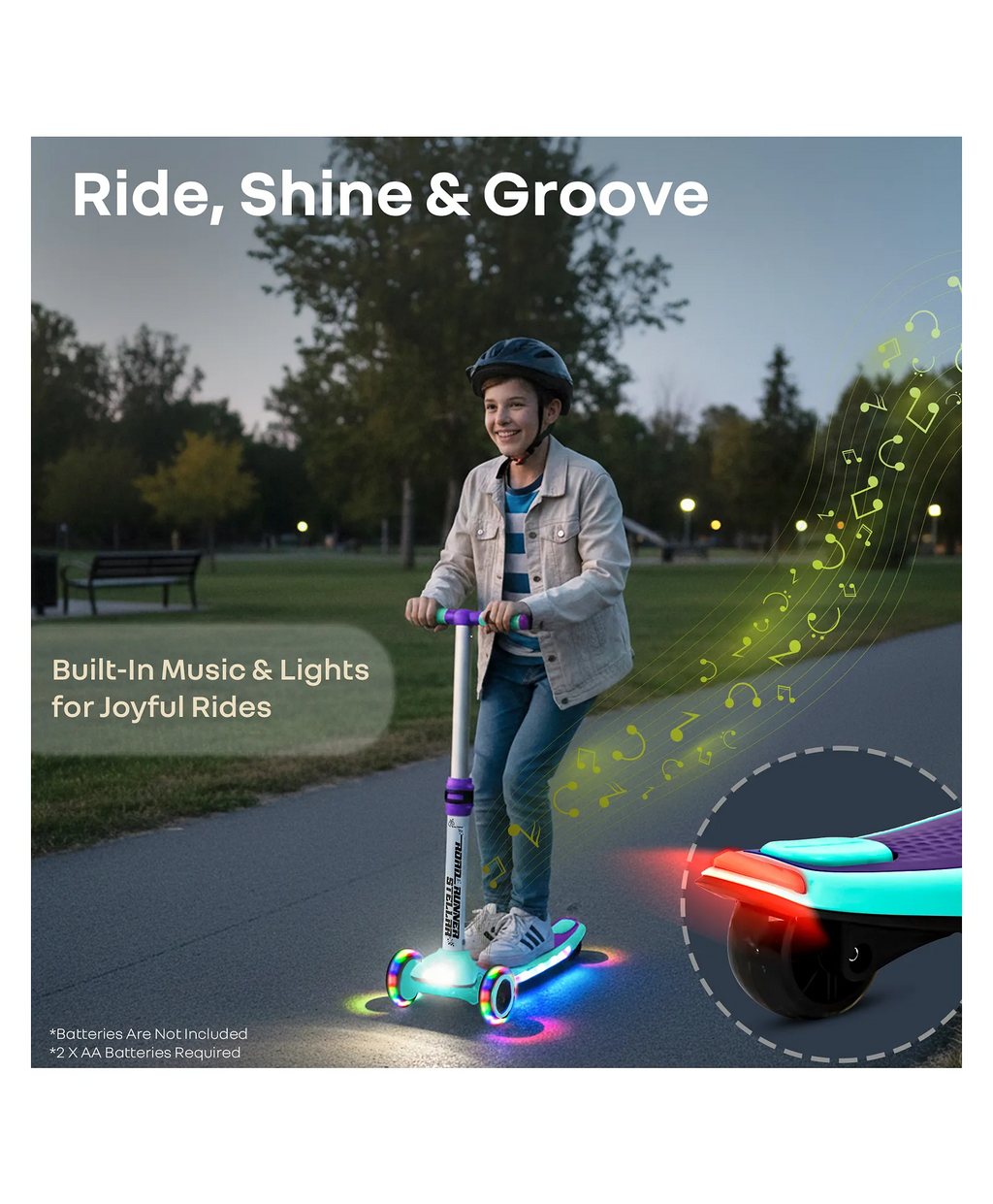 R for Rabbit Road Runner Stellar Kids Scooter with Bluetooth Music & Lights, 3-Level Adjustable Height, PU LED Wheels | Kick Scooter for 3+ Years Baby Boy and Girl Weight Up to 75 kg