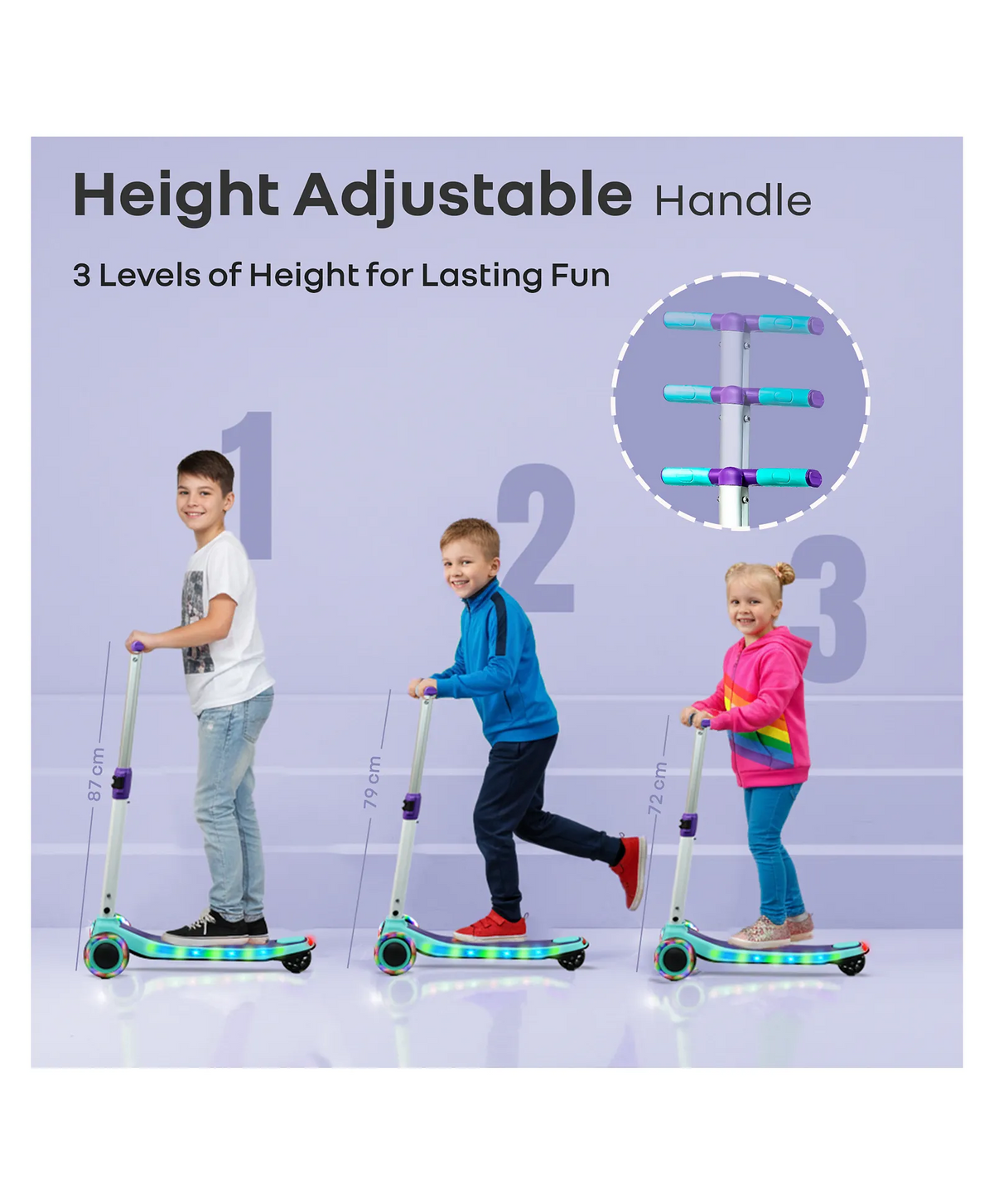 R for Rabbit Road Runner Stellar Kids Scooter with Bluetooth Music & Lights, 3-Level Adjustable Height, PU LED Wheels | Kick Scooter for 3+ Years Baby Boy and Girl Weight Up to 75 kg