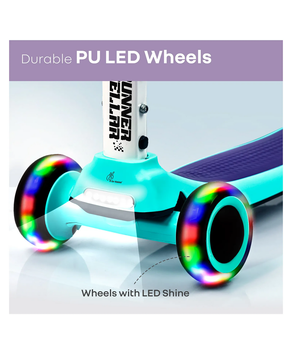 R for Rabbit Road Runner Stellar Kids Scooter with Bluetooth Music & Lights, 3-Level Adjustable Height, PU LED Wheels | Kick Scooter for 3+ Years Baby Boy and Girl Weight Up to 75 kg