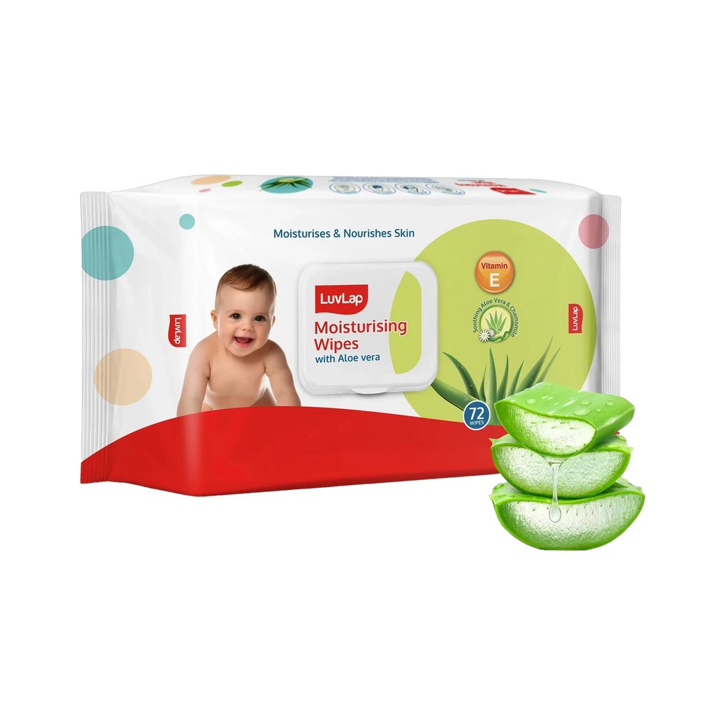 LuvLap Aloe Vera & Chamomile Baby Wipes, 72 Wipes with Lid | Alcohol-Free, Paraben-Free & Vitamin E Enriched