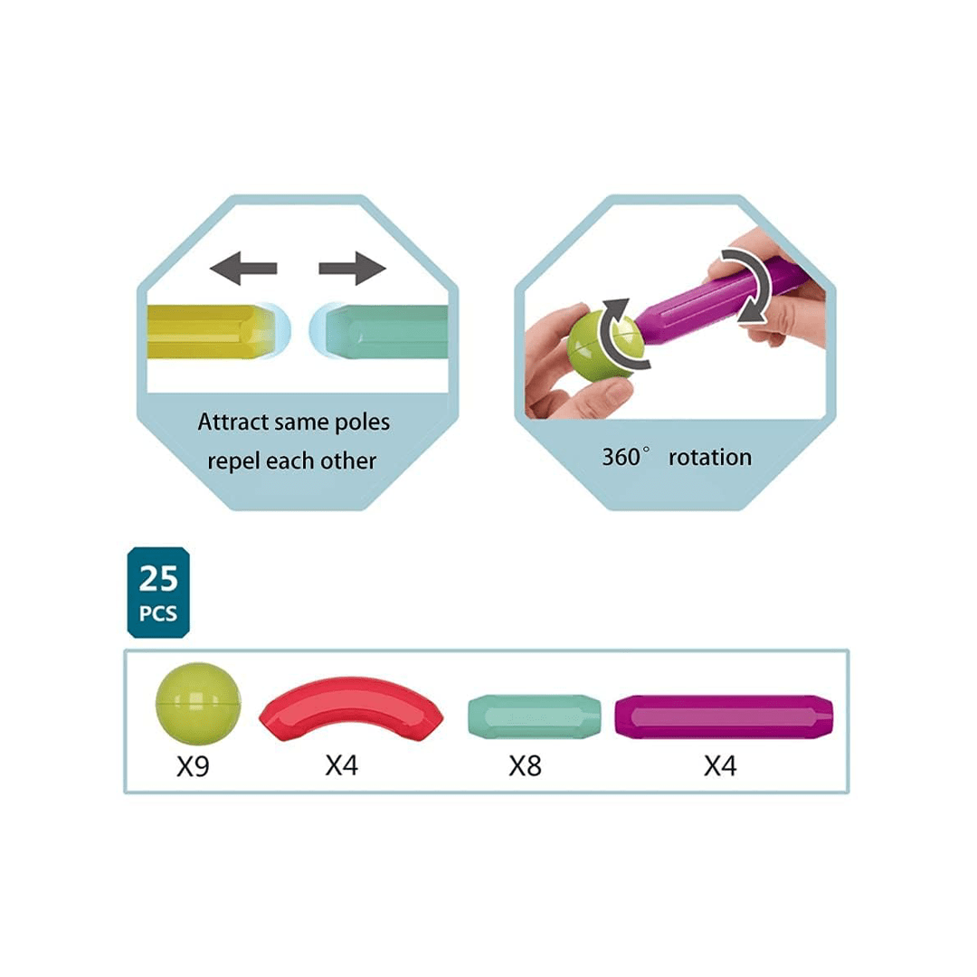 Baan Toys Toys Baan Toys 25 pcs Colorful Magnetic Sticks and Balls Sets 3D Construction Building Blocks Toys for Kids(3 Years+)