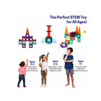 Colorful magnetic tiles and marble run building set for kids.