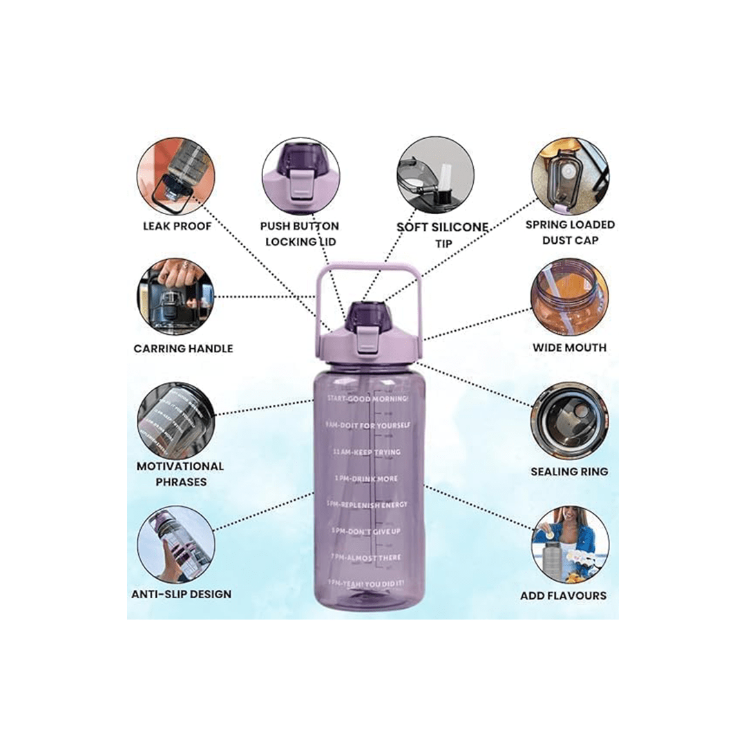 Mitsico Other Gears Mitsico 2 L Capacity Belt Straw Transparent Motivational Water Bottles For Kids (4 Years+)