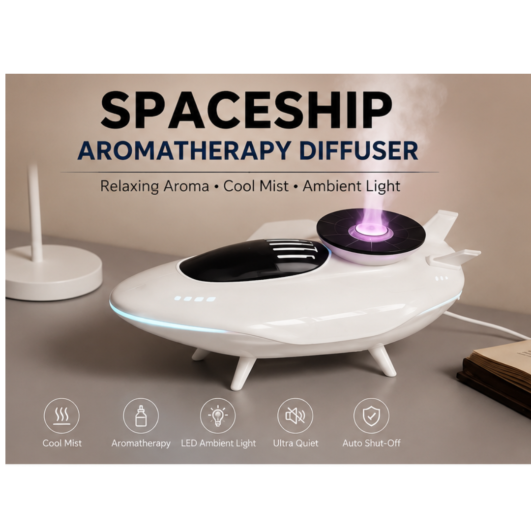 Spaceship Aromatherapy Diffuser with Cool Mist Humidifier & LED Ambient Light | USB Powered | Home & Office Aroma Diffuser