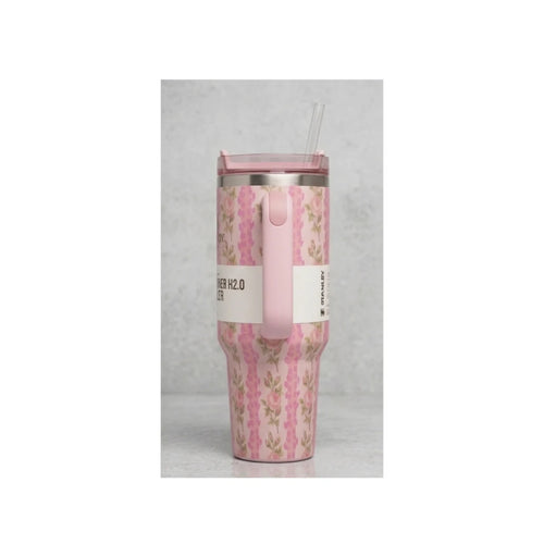 Floral Insulated Tumbler with Handle & Straw - Large Capacity, Leakproof