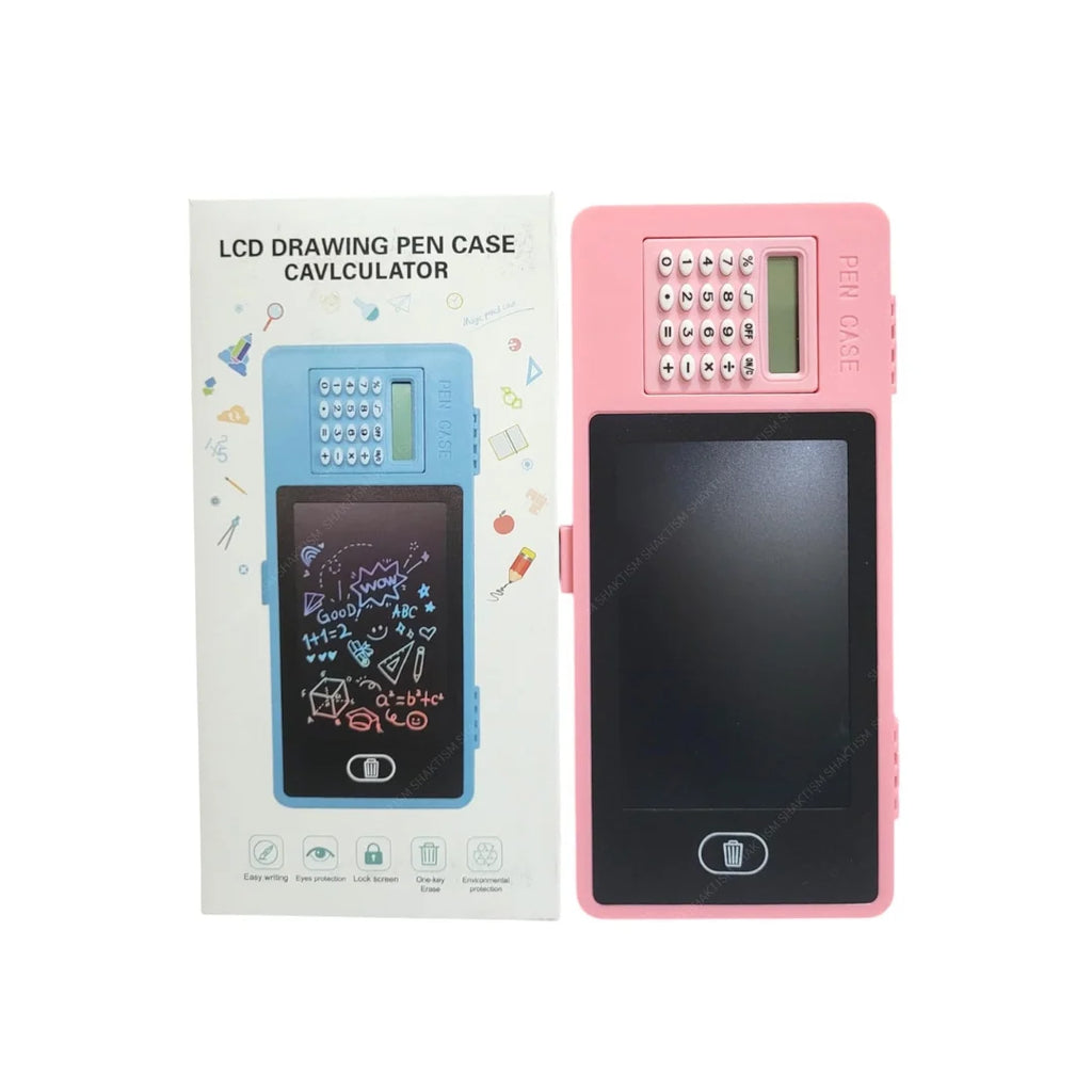 3-in-1 LCD Writing Tablet with Pencil Box & Calculator - Reusable Drawing Pad