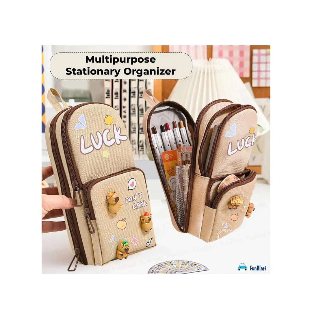 Capybara Kawaii Pencil Pouch - Large Capacity Zipper Stationery Organizer