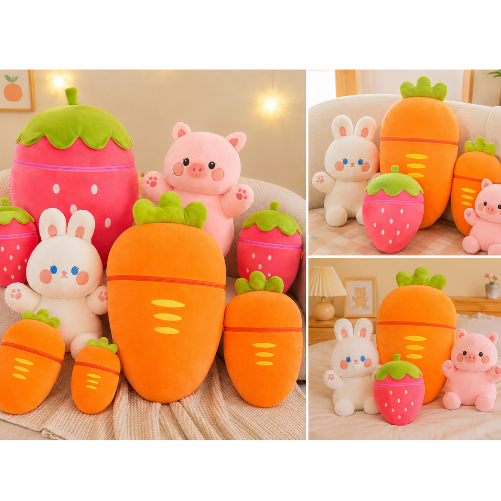 Rolex Fruit Rabbit Plush Toy – Soft Stuffed Bunny & Fruit Cushion for Kids (Colour & Design as per Availability) | Ages 3+