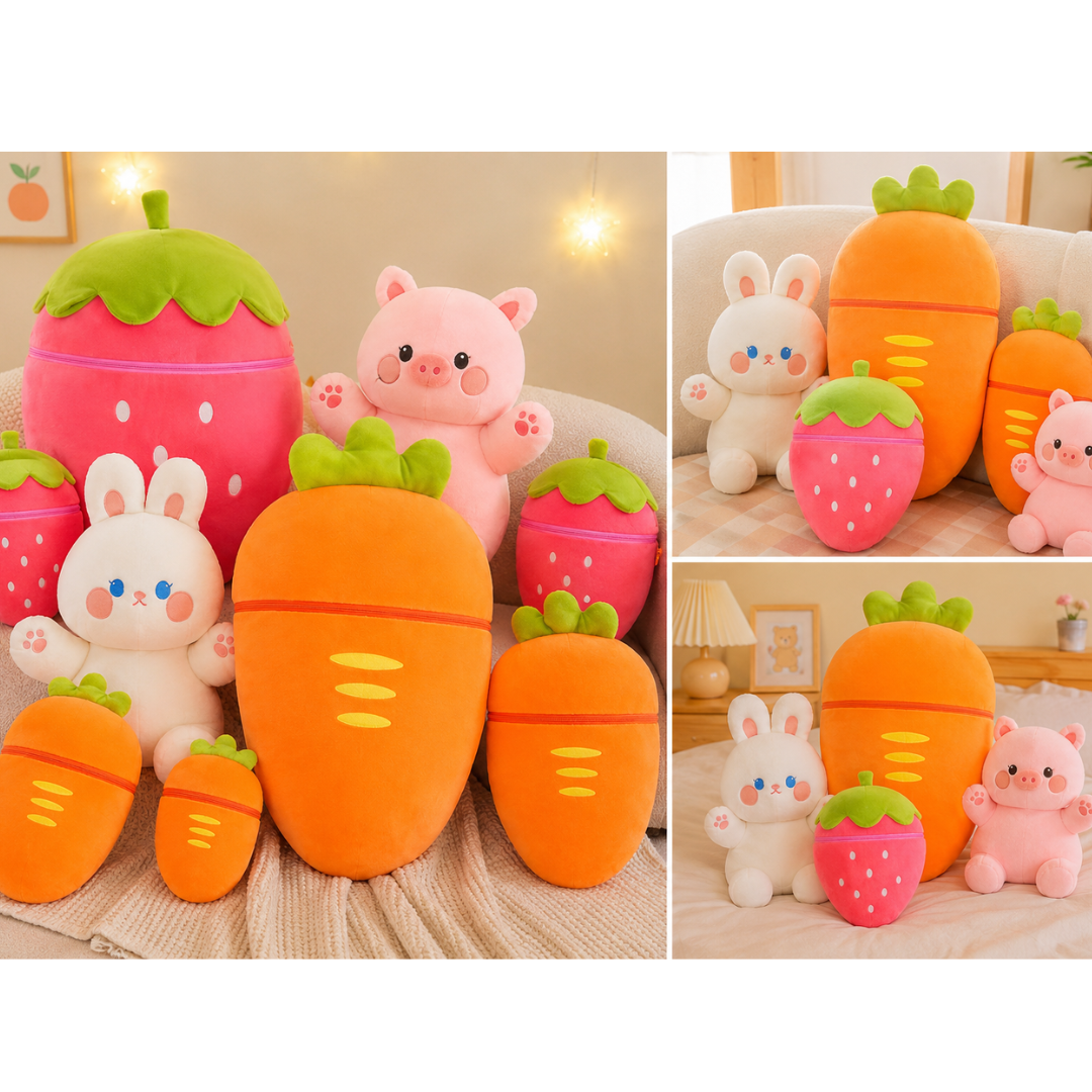 Rolex Fruit Rabbit Plush Toy – Soft Stuffed Bunny & Fruit Cushion for Kids (Colour & Design as per Availability) | Ages 3+