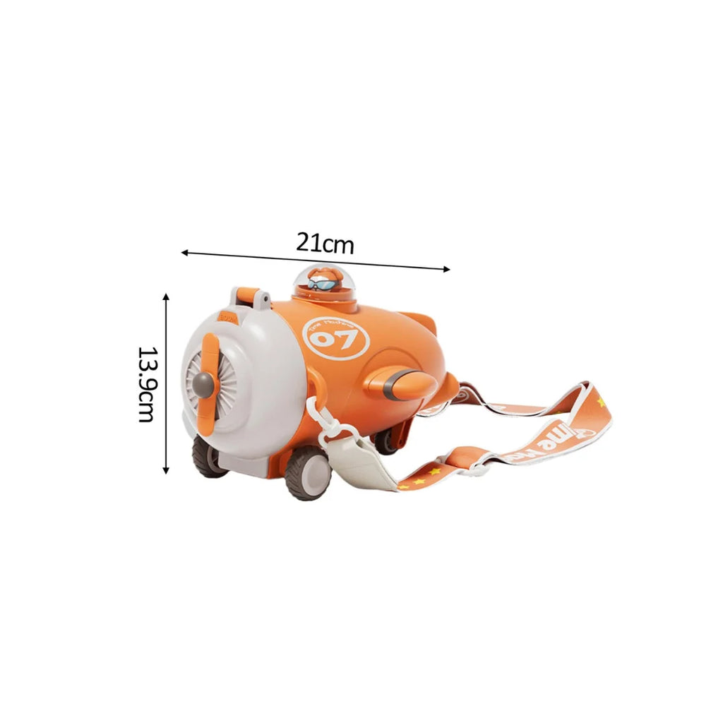 Airplane Water Bottle for Kids - Compact Sipper with Straw & Shoulder Strap