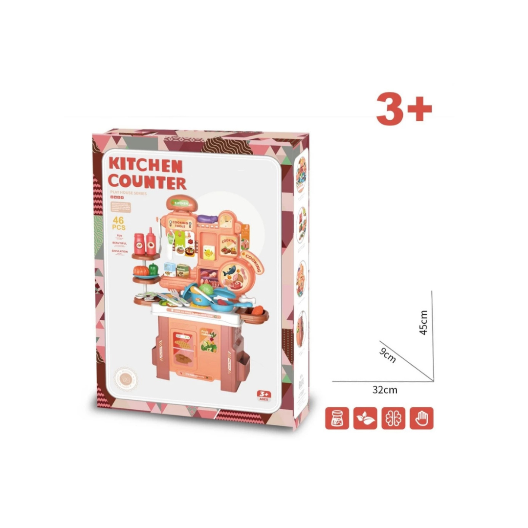 46 PCS Kids Kitchen Counter Pretend Play Cooking Set
