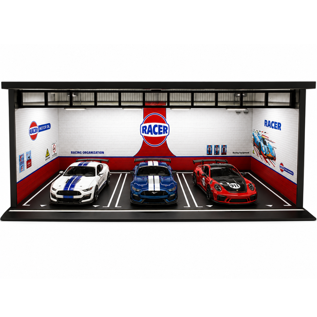 Racer Motor Oil Service Garage Diorama Display Box for Model Cars