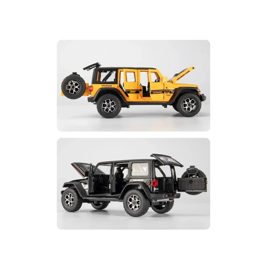 Die-Cast Jeep Wrangler Rubicon Toy Car with Lights, Sound & Openable Parts 1:22 Scale