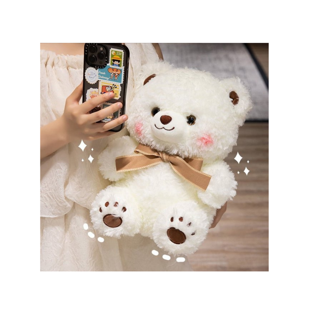 Soft Plush Teddy Bear with Ribbon Bow Cute Stuffed Toy