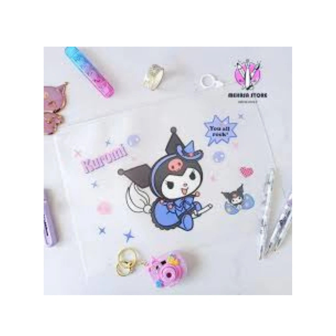 Kuromi A4 Zipper File Bag - Transparent Document Pouch for School & Girls