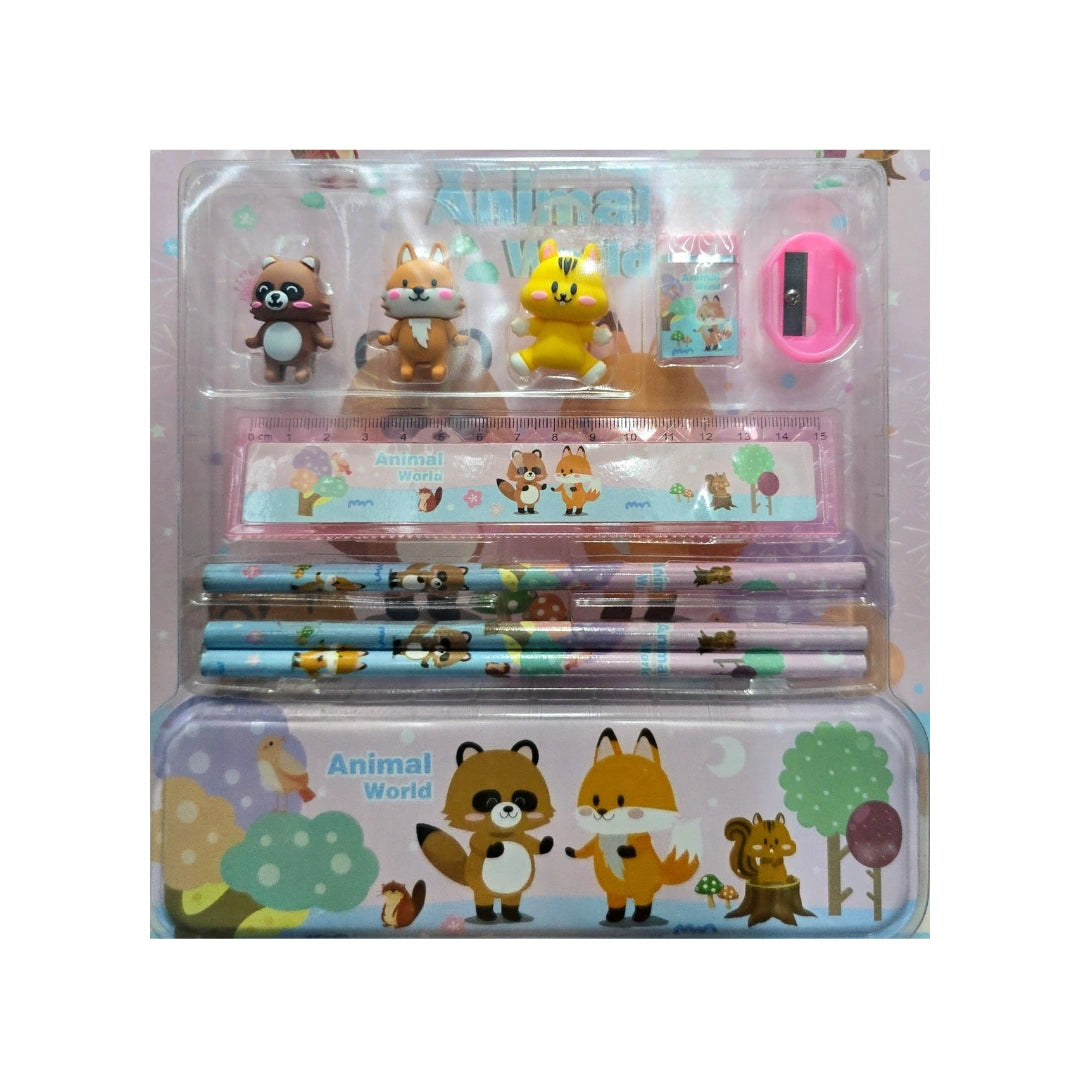 Animal World Stationery Set - Pencils, Eraser, Ruler & Sharpener for Kids