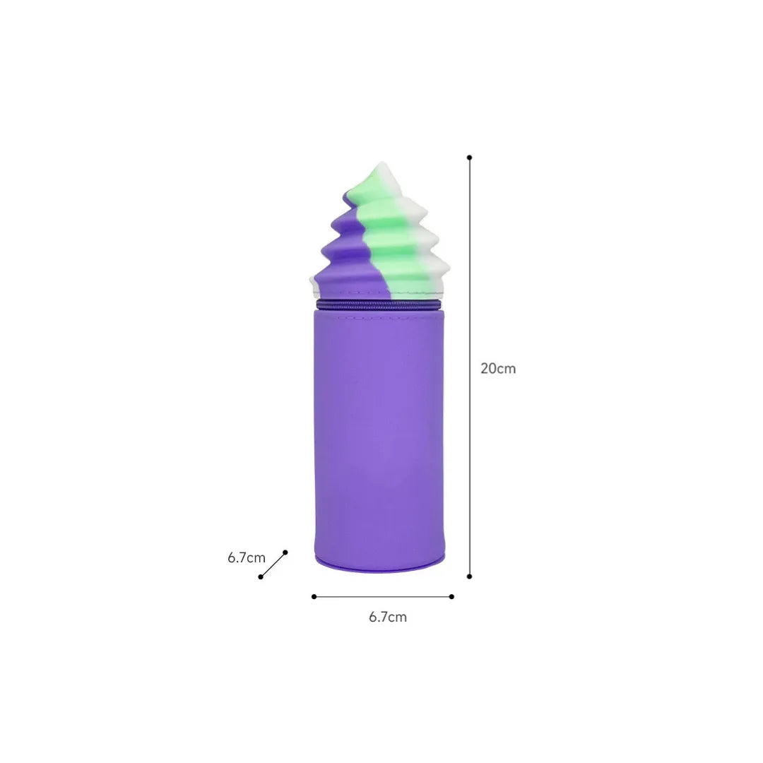 Ice Cream Shape Pencil Case - Cute Purple Zipper Pouch, Kids Stationery