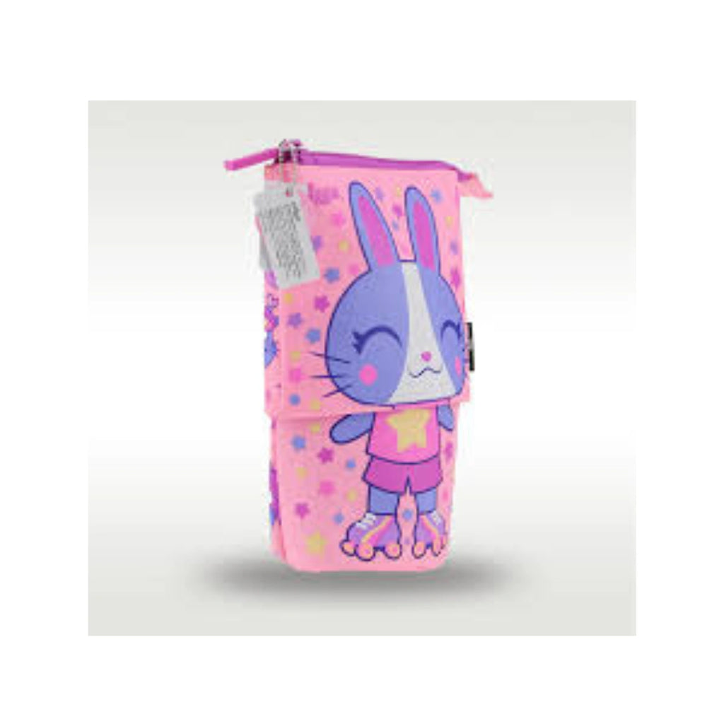 Bunny Pop-Up Pencil Case - Stand & Slide Pink Stationery Box with Rabbit Design