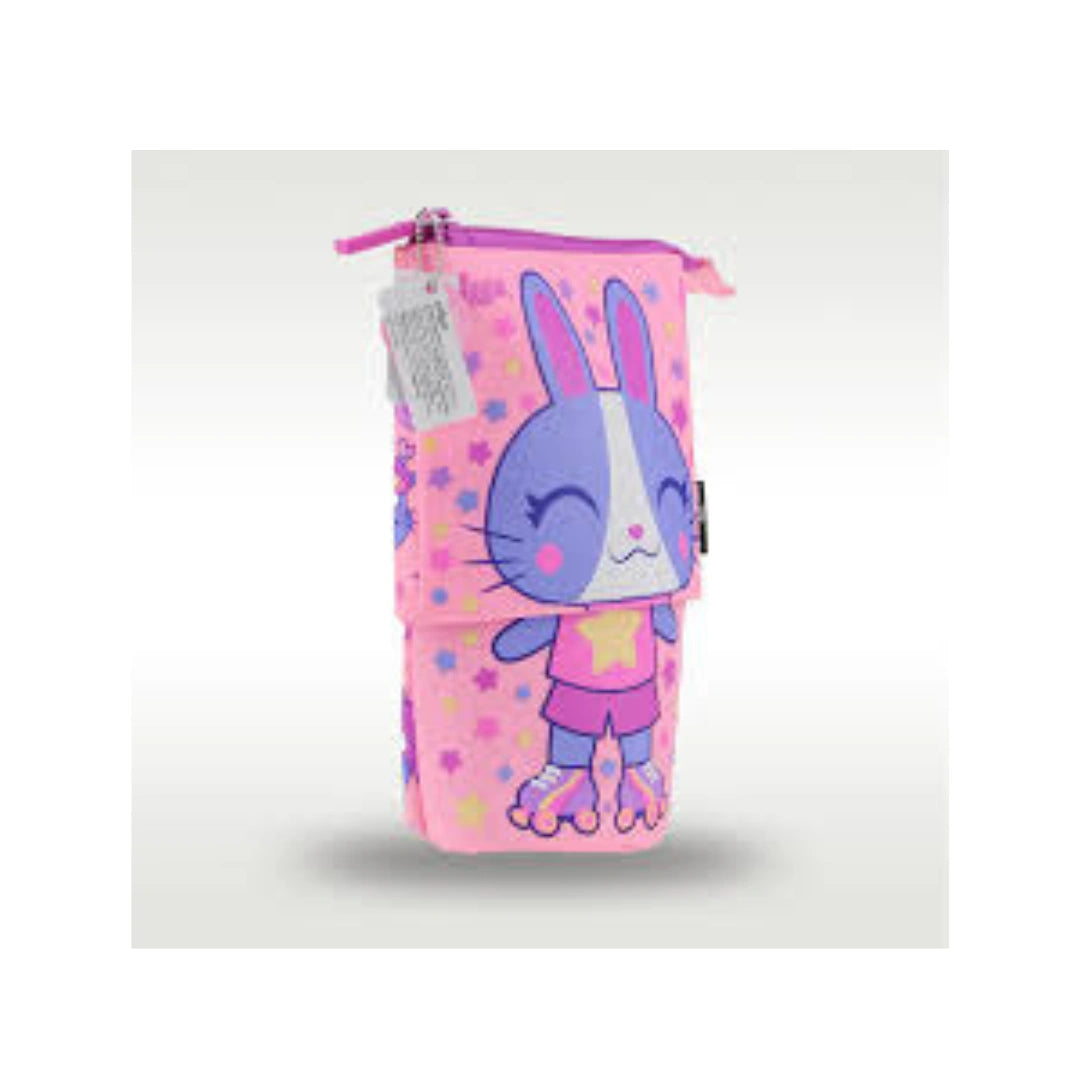 Bunny Pop-Up Pencil Case - Stand & Slide Pink Stationery Box with Rabbit Design