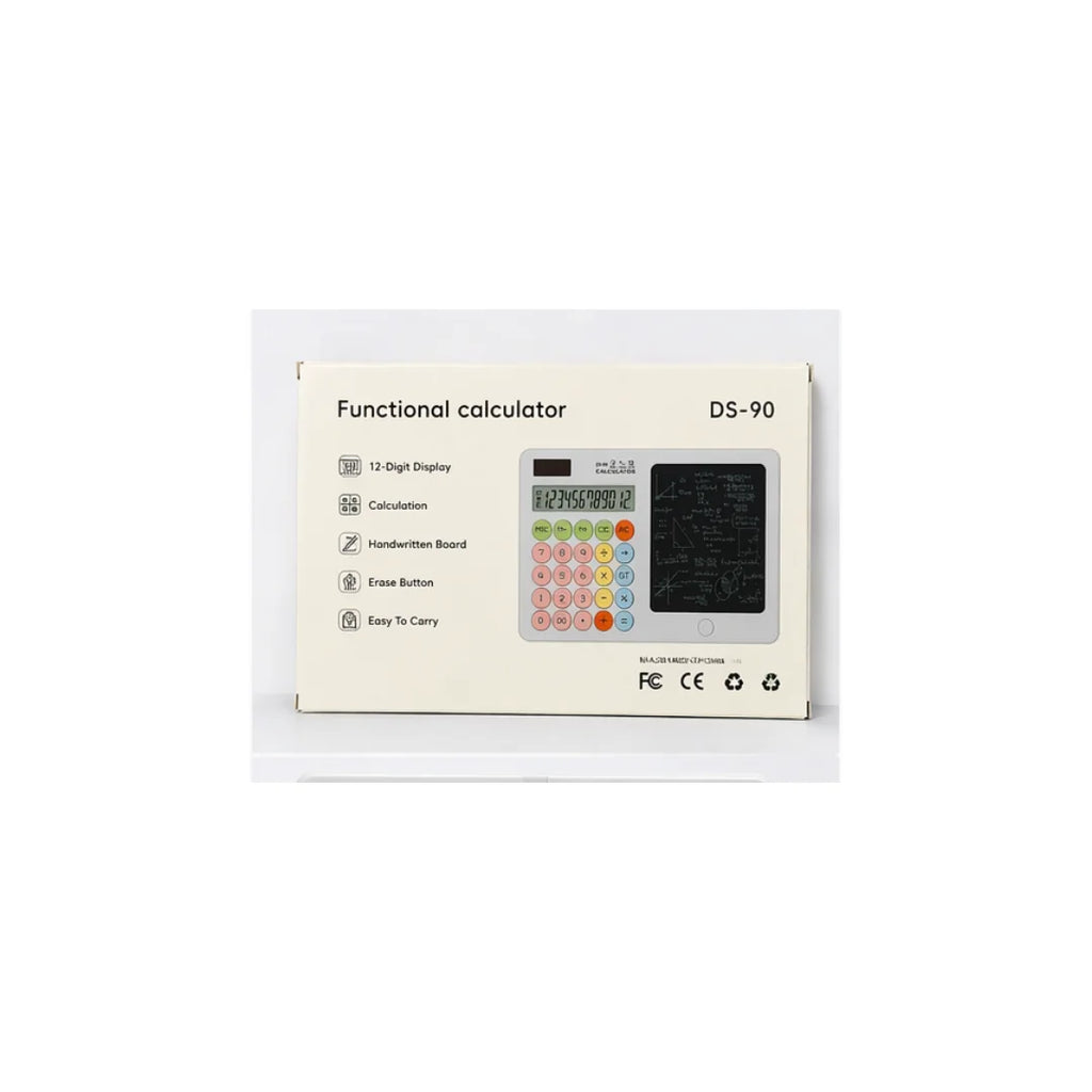 LCD Calculator + Erasable Writing Tablet · Ages 6+ · 12-Digit · Solar & Battery