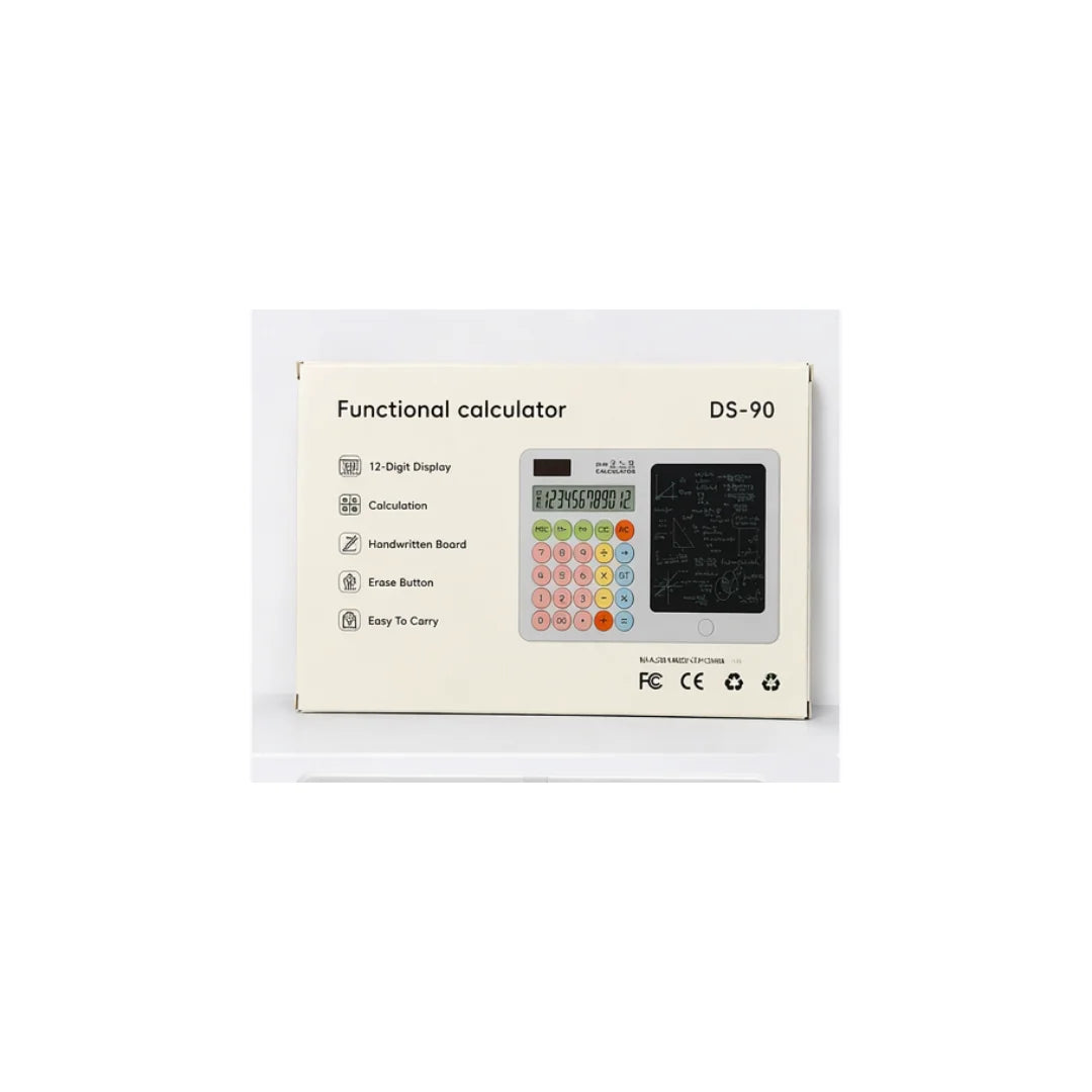 LCD Calculator + Erasable Writing Tablet · Ages 6+ · 12-Digit · Solar & Battery