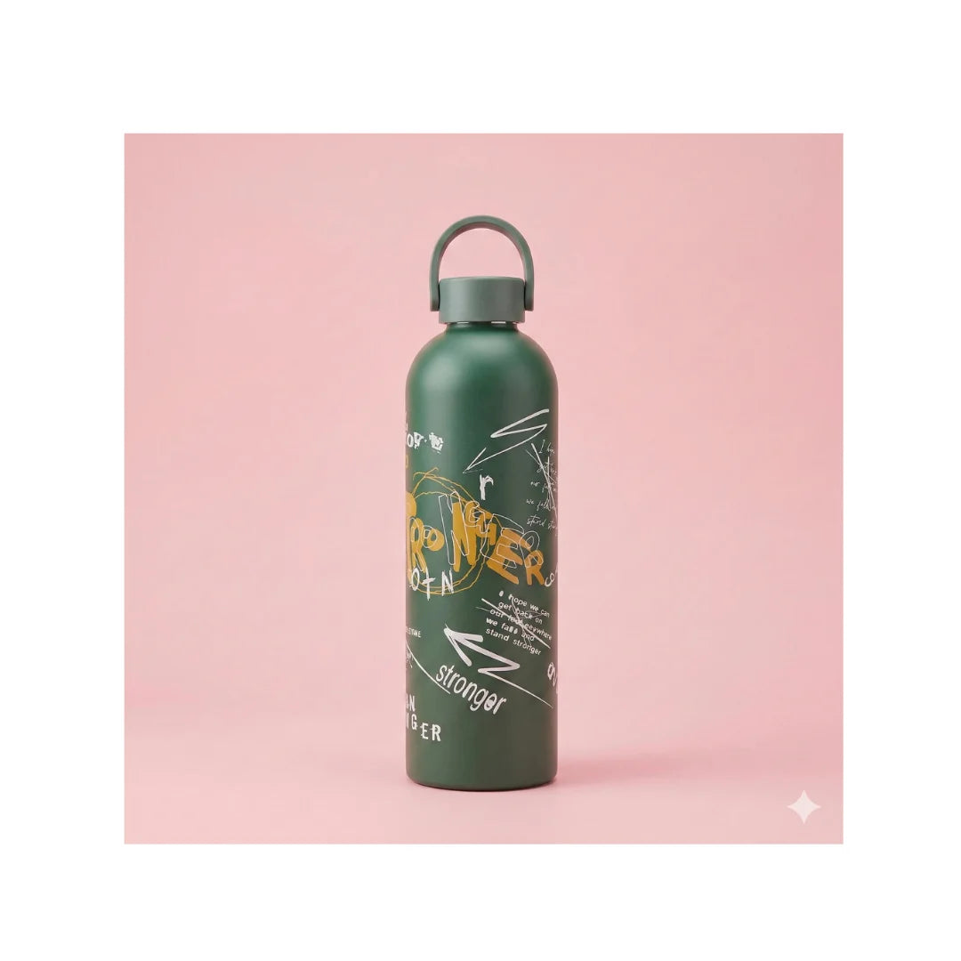 Stainless Steel Water Bottle with Handle Lid - Insulated, Matte Finish