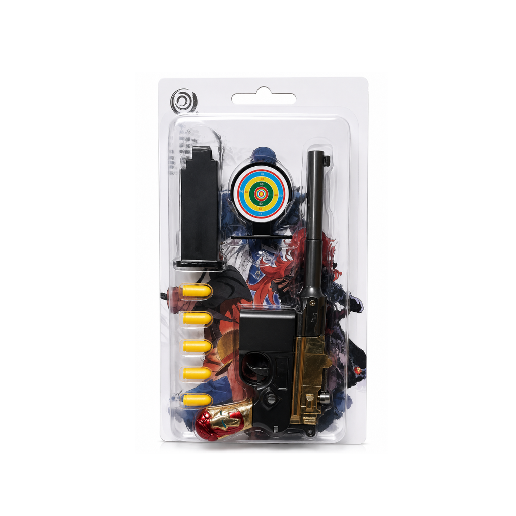JB Implex Superhero Theme Target Shooting Toy Gun Set with Soft Bullets, Magazine & Target Board (6+ Years)