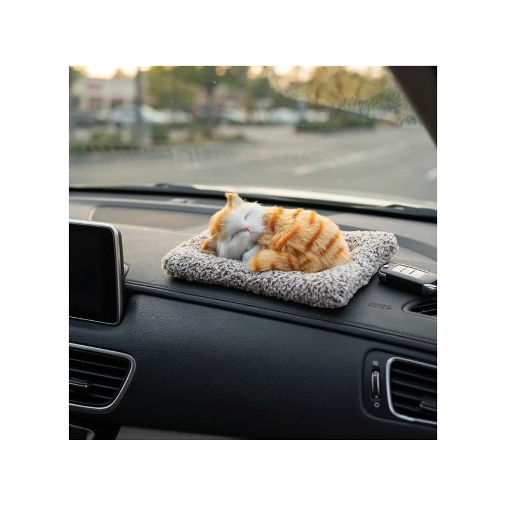 Sleeping Kitten Plush Cushion Toy with Music & Activated Carbon Pad