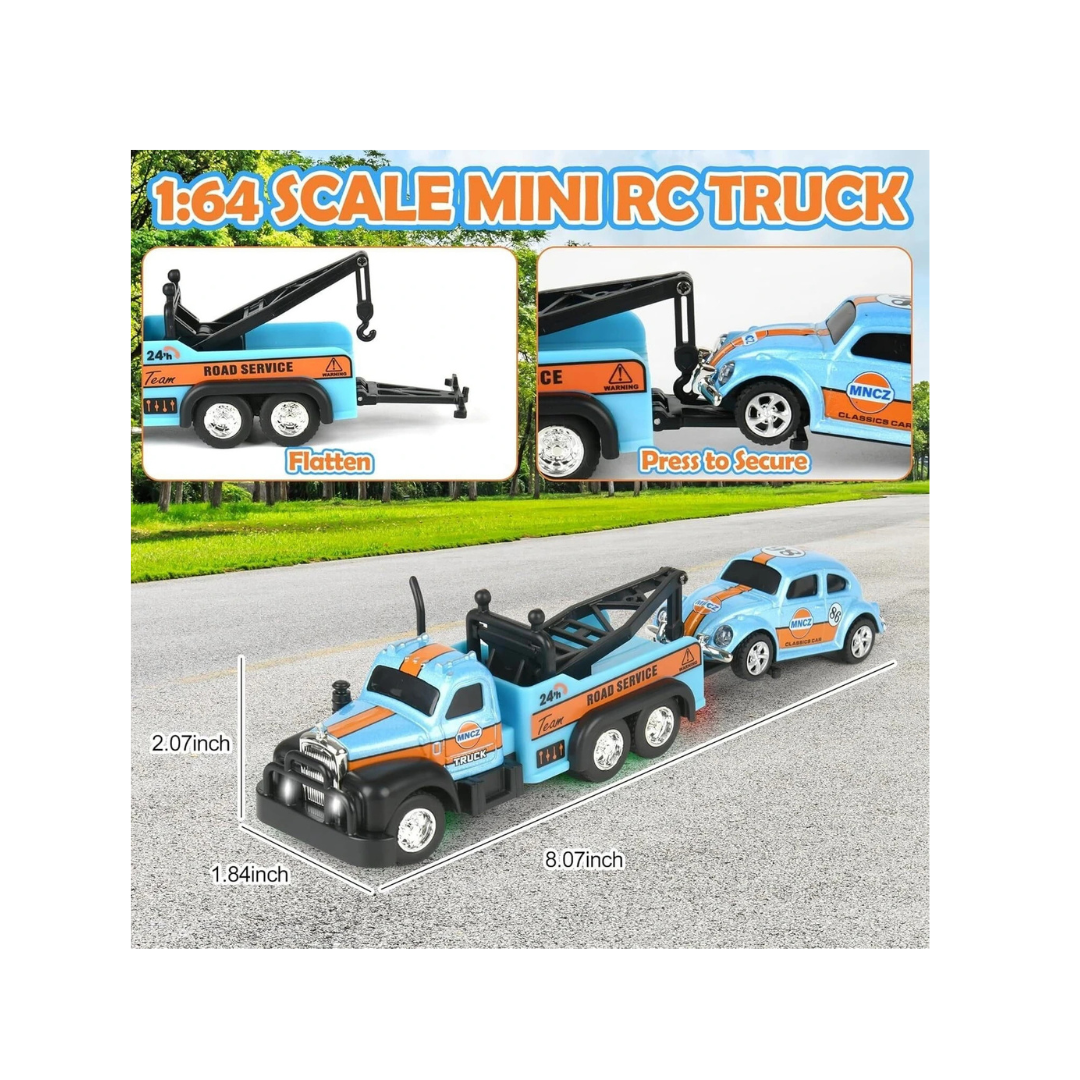 1:64 Scale Mini R/C Speed-Regulating Alloy Tow Truck & Classic Car Set